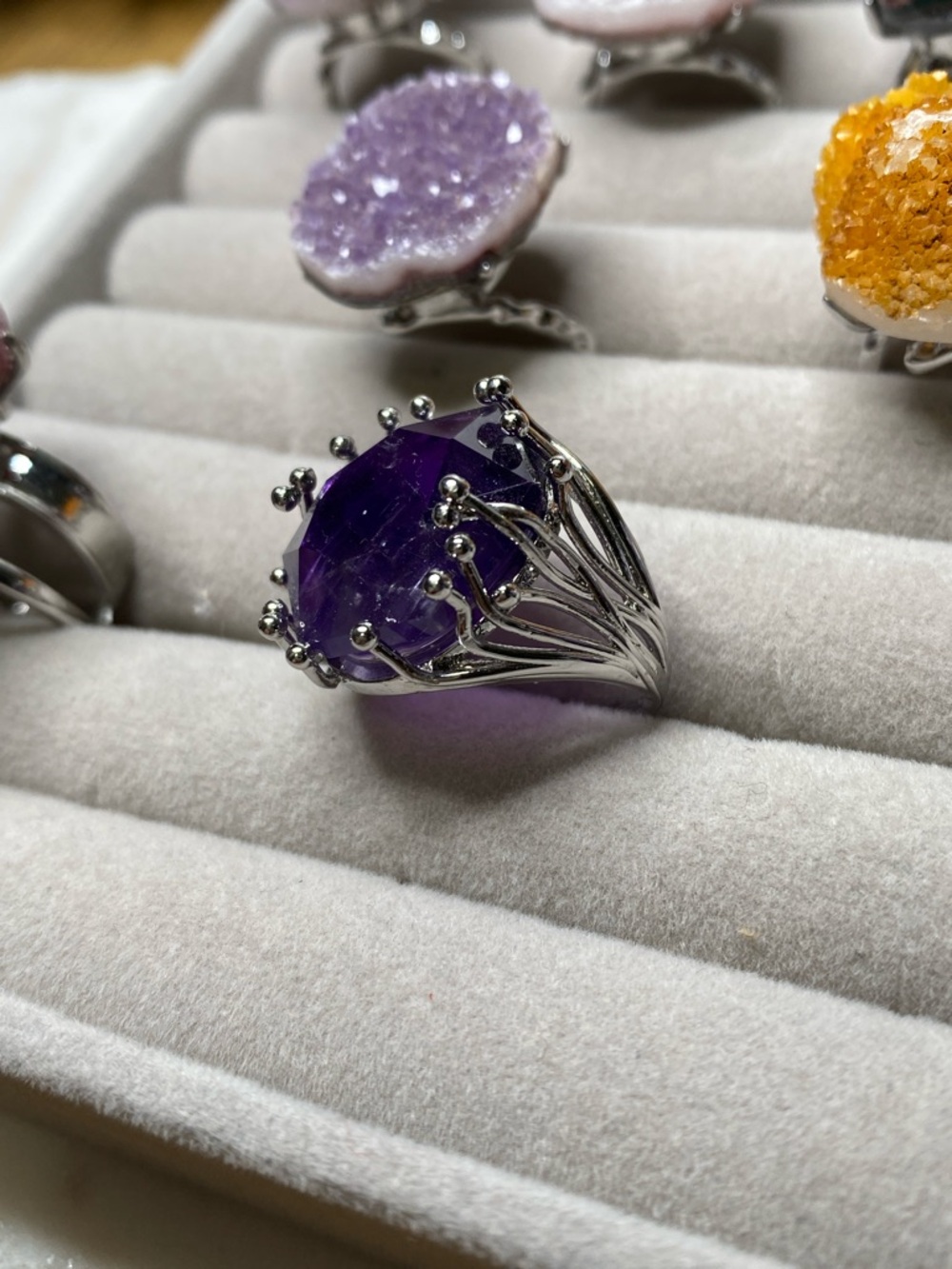 Star of David Amethyst Ring • Rose-Cut Sacred Geometry • Crown Halo Statement - Picture 6 of 7